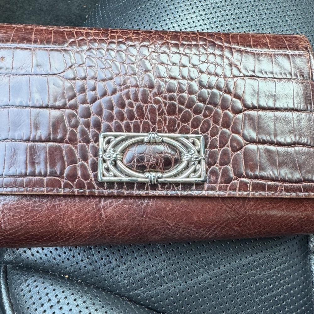 Brown Crocodile Embossed Clutch